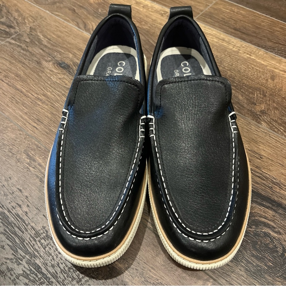 Cole Haan Grand Black Leather Slip-On Loafers 9.5 M excellent condition